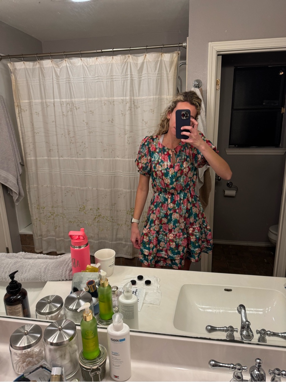 Beautiful green ruffle floral mini dress